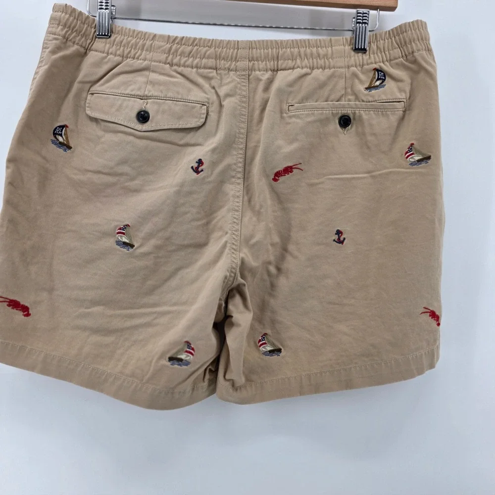 Polo Ralph Lauren Mens Khaki Nautical Embroidered Stretch Classic Fit Shorts L